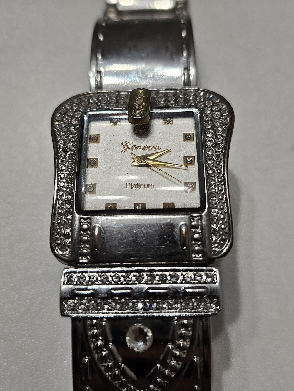 Geneva Platinum Vintage Silver Tone Chunky Textured Cuff Watch Whimsigoth Works